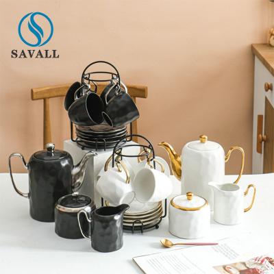 China Unregelmäßige Frühstücks-Schalen-Untertasse Gold-Rim Porcelain Cups And Saucerss Savall zu verkaufen