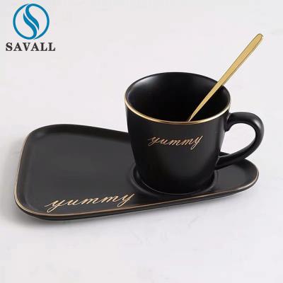 China 14*20*8cm Savall Schwarz-Porzellan-Tasse und Untertasse stellte Café-Kaffeestuben ein zu verkaufen