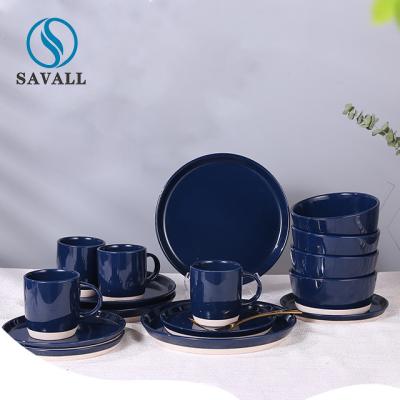 China Dunkelblauer Dinnerware Savall Ceramic-Geschirr-Satz des Handwerker-16PCS zu verkaufen