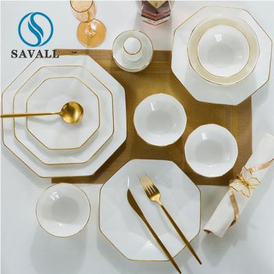 China Gold Rim Gloss Glaze A ordnen zeitgenössische Essgeschirr-Sätze für Hochzeit zu verkaufen