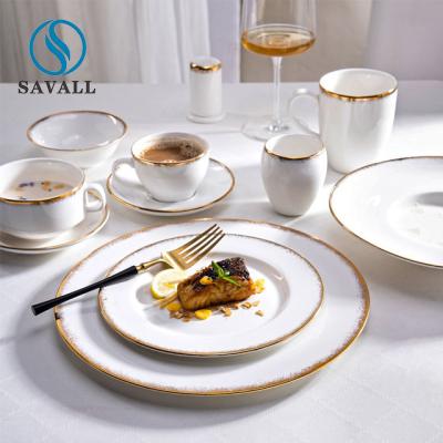 China Goldenes Rim Round Porcelain Dinnerware Sets Savall HoReCa Soem-ODM verfügbar zu verkaufen