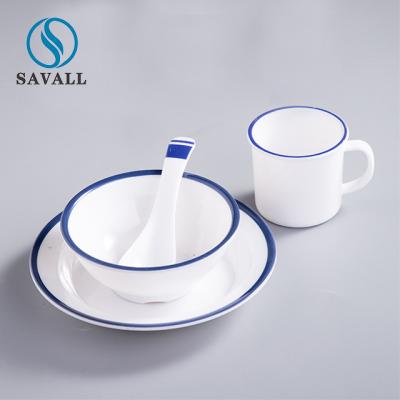 China Blaue Rim Gloss Glaze Porcelain Contemporary-Essgeschirr-Sätze LFGB genehmigten zu verkaufen