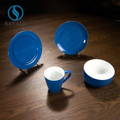 China Tischplatten-blaue 4pcs farbige Porzellan-China-Essgeschirr-Spülmaschine Safe zu verkaufen