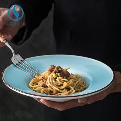 China Grüne Farbe ein Grad-Porzellan-Straw Hat Bowl For Pasta-Salat zu verkaufen