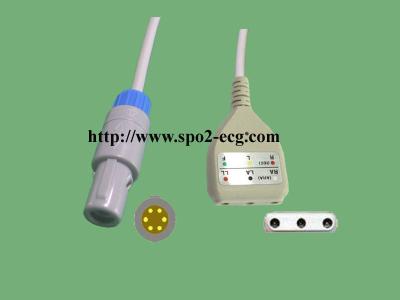 China Biosys Korea BPM-103_3/5Lead Patient Cable,AHA/IEC,Redel 6pin>Din 3/5J,with 1KΩ resistance for sale