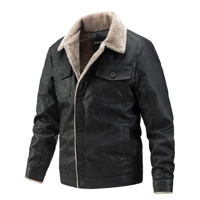 China Factory Solid Color PU Leather Jacket Waterproof Coat With Thick Fur Lined For Male Clothing for sale