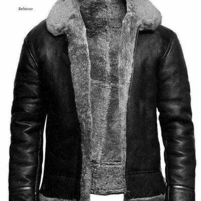 China Waterproof 2021 Winter Men's Jacket Flying RAF Sheepskin Dunkirk Shearling Bane Aviator Fur Bomber Coat Leather Jacket Warm Flight Filling for sale