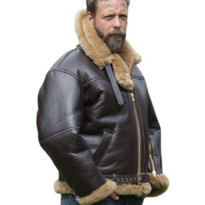 China Winter Clothing Waterproof Men Coat Leather Jacket Flying RAF Sheepskin Shearling Bane Aviator Fur Bomber Flight Warm Filling for sale