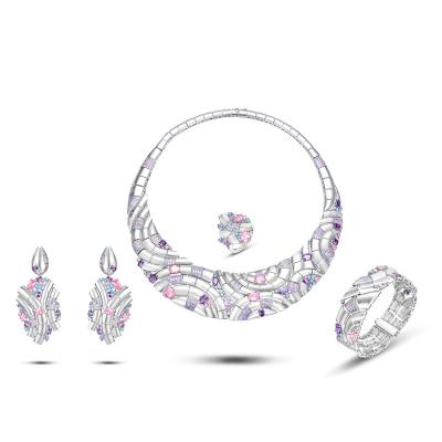 China EXITOSO Luxury CLASSIC Zircon Diamond Bridal Jewelry Sets Crystal Party Wedding Jewelry Necklace Sets for sale