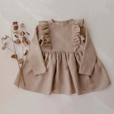 China 2021 Fashion Cotton Canvas Summer Girl Long Sleeve Children Vacation Dress European And America Princess Casual Clothing for sale