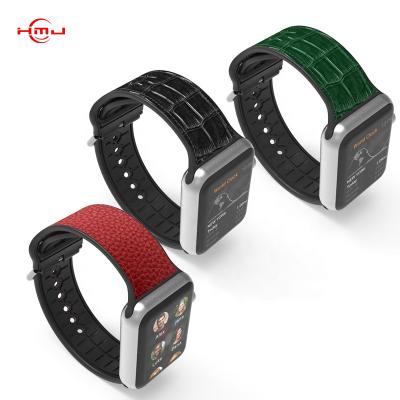 China Replacement band HUAMJ Sweatproof Hybrid Leather Loop Strap Genuine Leather and Silicone Sports Watch Band Replacement for iWatch SE Series 6 for sale