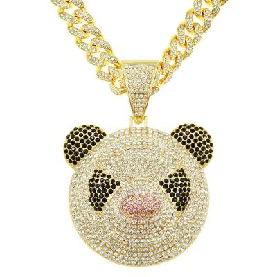 China Hiphop New 3D All Cool Hip Cuban Chain Hop Diamond Panda Pendant Necklace Accessories for sale