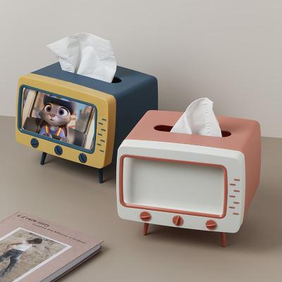 China Multifunctional creative home decoration paper box living room kitchen tissue box mobile phone holder rose white for sale