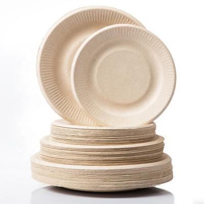 China Minimalist Party Packaging Paper Biodegradable Dishes Around Compartment Bamboo Pulp Sugar Cane Bagasse Plate Tax Free for sale