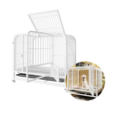 China Durable Heavy Duty Dog Crate Heavy Duty For Large Dog Cage Double Door On Wheels With Removable Tray Dog Cage for sale