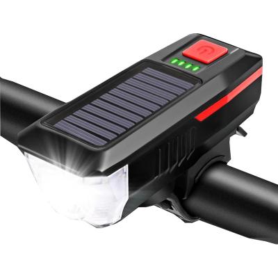 China ABS+Silicone Dual USB Horn Lamp Solar Rechargeable Front Light Waterproof Bicycle Headlight Charging Bike for sale