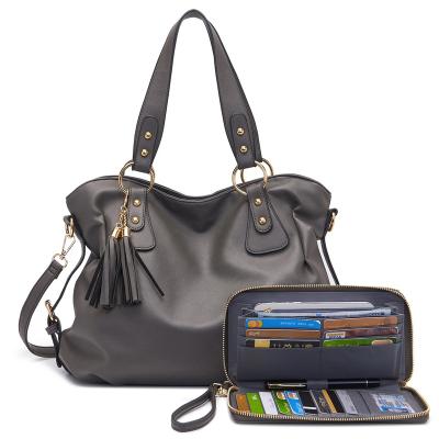 China RFID Wholesale Custom 2024 Fashion Handbag for Women Shoulder Bag Top Handle Satchel Hobo Tote Bag Purse and Wallet RFIDSet for sale