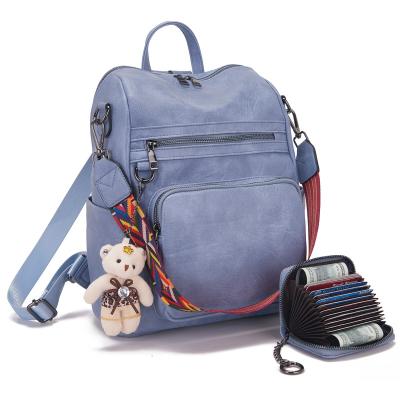 China RFID Qiyuer Women's Multipurpose PU Leather Backpack and Handbag Set 2pcs Shoulder Travel Design Backpack women bag for sale