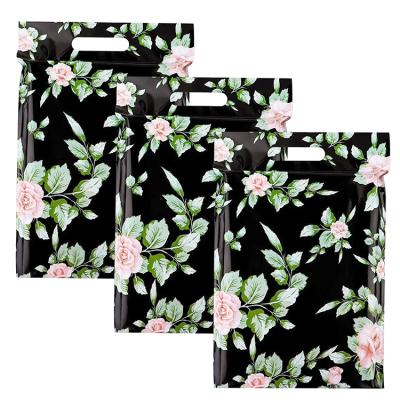 China Black Waterproof Floral Flowers Flat Handle Packaging Envelopes Mailing Messenger Bags With Exclusive Sealing Handle Bag Messenger Polymailers for sale