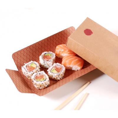 China Recyclable Bento Boxes Sushi Paper Food Sushi Packaging Boxes Rectangle Cardboard Box With Stick Large Paper Sushi Container for sale