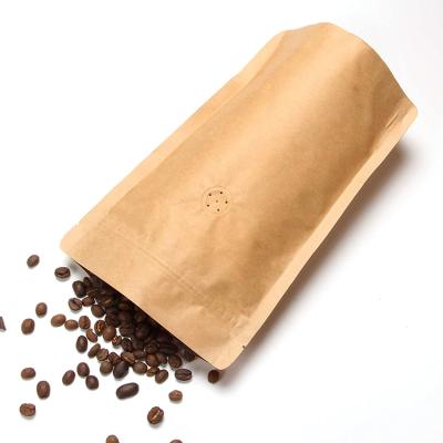 China Recyclable 16oz 1LB Kraft Paper Coffee Bags With Reusable Valve Brown Stand Up Flat Bottom Pouch Heat Sealed Coffee Mylar Zipper Bag for sale