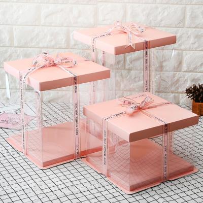 China OEM Recyclable Factory High Quality PVC Folding Cube Box Pink Sushi Sandwich Cookies Cupcake Cake Toy Clear Packaging for sale