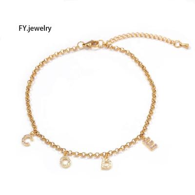 China 2021 Hiphop Wholesale Iced Out Anklet Chain Women Jewelry Initial Letter Foot Jewelry 26 Letter Anklets for sale