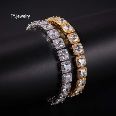 China Hiphop Iced Out Diamond Baguette Square CZ D.C.A. Grade Bracelet Gold Rhodium Plating Zirconia Bracelet Hip Hop Jewelry for sale