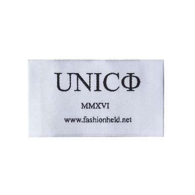 China Washable high quality white fabric black police clothing labels cotton end fold logo high density custom garment woven label making for sale