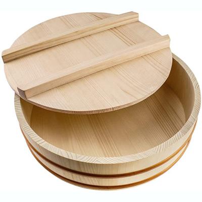 China Wooden Wooden Sushi Rice Bowl With Lid Sushi Rice Mixing Bucket for sale