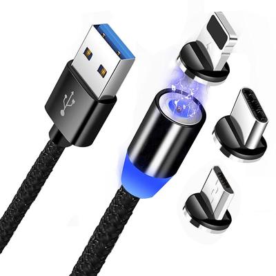 China Hot Selling Multi Function Magnetic Cable 360 Rotate Magnetic Phone Cable Micro USB Type C Charger For IOS 3in1 LED Magnetic Charging Cable for sale