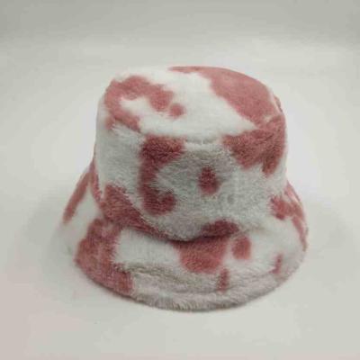 China Fashion\Quality Winter Cow Print Fluffy Fluffy Bucket Hats Cozy Custom Made Girl Hat For Women for sale