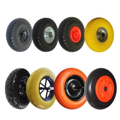 China Flat Free PU Foam Polyurethane Solid Puncture Proof Flat Free Wheels And Tires for sale