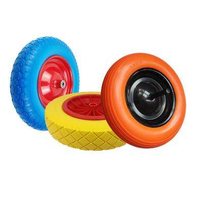 China Flat Colored Puncture Proof Solid Colored PU Foam PU Foam Flat Caster Tire Freewheel Tires For Wheelbarrow 3.00-8 3.25-8 4.00-8 for sale