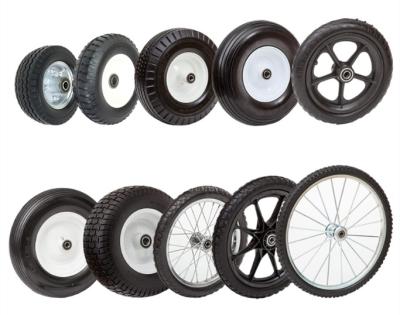 China Building Material Stores Customized PU Foam Large Wheel Barrow Solid Tire Flat Freewheel Wheelbarrow for sale