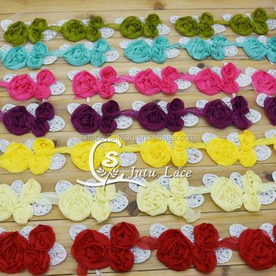 China Hair Flower Sequin Chiffon Flower with Silver Leaf - Fabric Flowers for Baby Hair Accessories Hat Decoration for sale