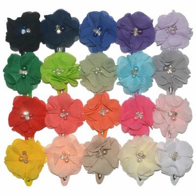 China Beautiful Cute Girl Instant Clip With Flowers Beaded Kids Chiffon Fabric 5.0cm Headwear Daily Drop Shipping for sale