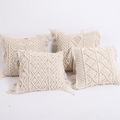 China Anti-Pull In Stock Vintage Cotton Bohemian Polyester Handmade Crochet Cushion Covers For Simple Sofa Decoration for sale