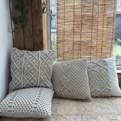 China Anti-pull in stock plain high quality oblong boho morocan crochet cotton handmade cushion for floor sofa chair cover for sale