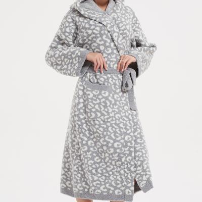 China OEM Logo Designer ODM Luxury Fluffy Yarn Knitted Bathrobe Designer Feather Leopard Thermal ODM For Women Home Wear for sale