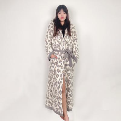 China Custom Logo Thermal Luxury Designer Feather Thick Soft Comfortable Warm Yarn Knitted Leopard Bathrobes For Winter Home Wear for sale