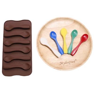 China Factory Directly Sustainable Silicone Spoon Shaped Chocolate Molds DIY Specialty Bakeware 6 Cavities Candy Chocolate Making Molds for sale