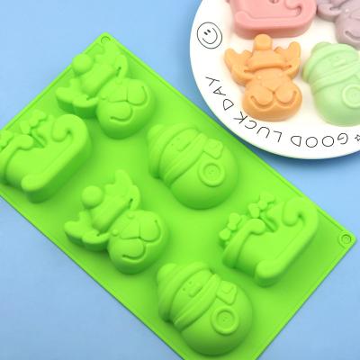 China Best Selling Cookies Viable Chocolate Molds DIY Baking Cake Tools Snowman Elk Gift Shoes 6 Cavity Christmas Jars Cake Dessert Mold for sale