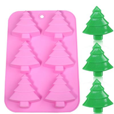 China Sustainable Wholesale Handmade Cookie Chocolate Silicone Christmas Candle Mold 6 Cavities Christmas Trees Candle Molds for sale