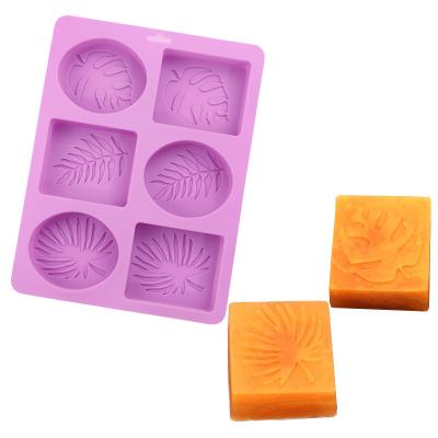 China Viable Handmade 3D Soap Molds Oval Silicone Bar Soap Mold 6 Holes Square Leaf Pattern Silicone Molds For Soap Making for sale