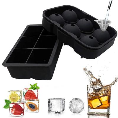 China Amazon 6 Cavity Ice Cube Whiskey Sustainable Hot Selling Square Round Handmade Beer Molds Silicone Ice Cube Tray Mold for sale