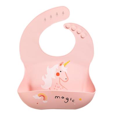 China New Contemporary Design Cartoon Pattern Kid Dining Instrument Food Grade Silica Gel Baby Bibs Silicone Waterproof For Kids for sale