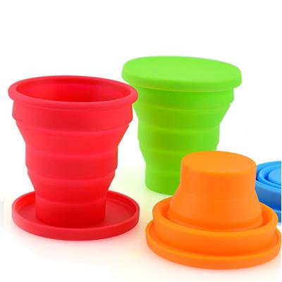 China 2022 Hot Selling Portable Outdoor Silicone Folding Cup Viable Silicone Fold Camping Water Cups With Lids for sale