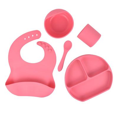 China New Design Kids Bib Dish Cup Contemporary Combination Silicone Baby Safe Tableware Set For Kids for sale
