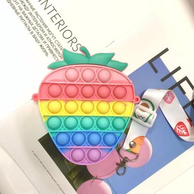 China Fashion Strawberry Popper Toy Rainbow Kids Silicon Handbag Gift for Birth Day for Girl Strawberry Popper Popper Sling Bags for sale